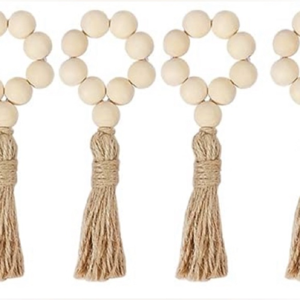 (Set of 12) Farmhouse wood bead napkin rings